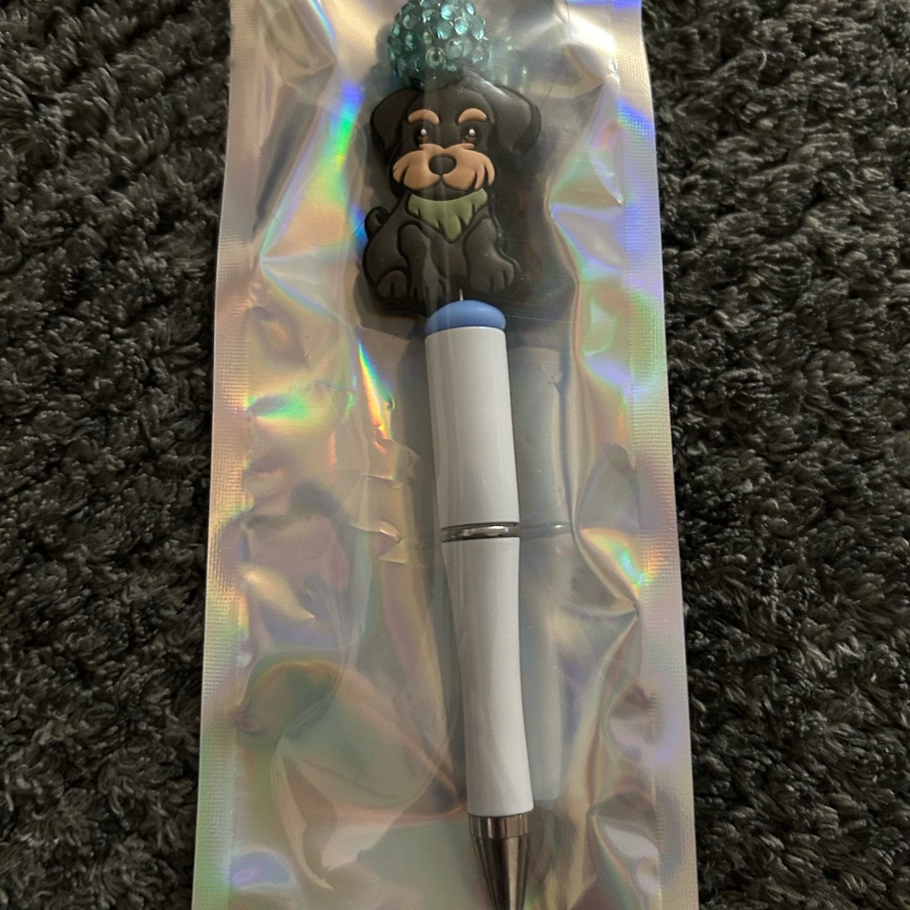 Handcrafted Cute Dog Topper White Pen with Blue Accent